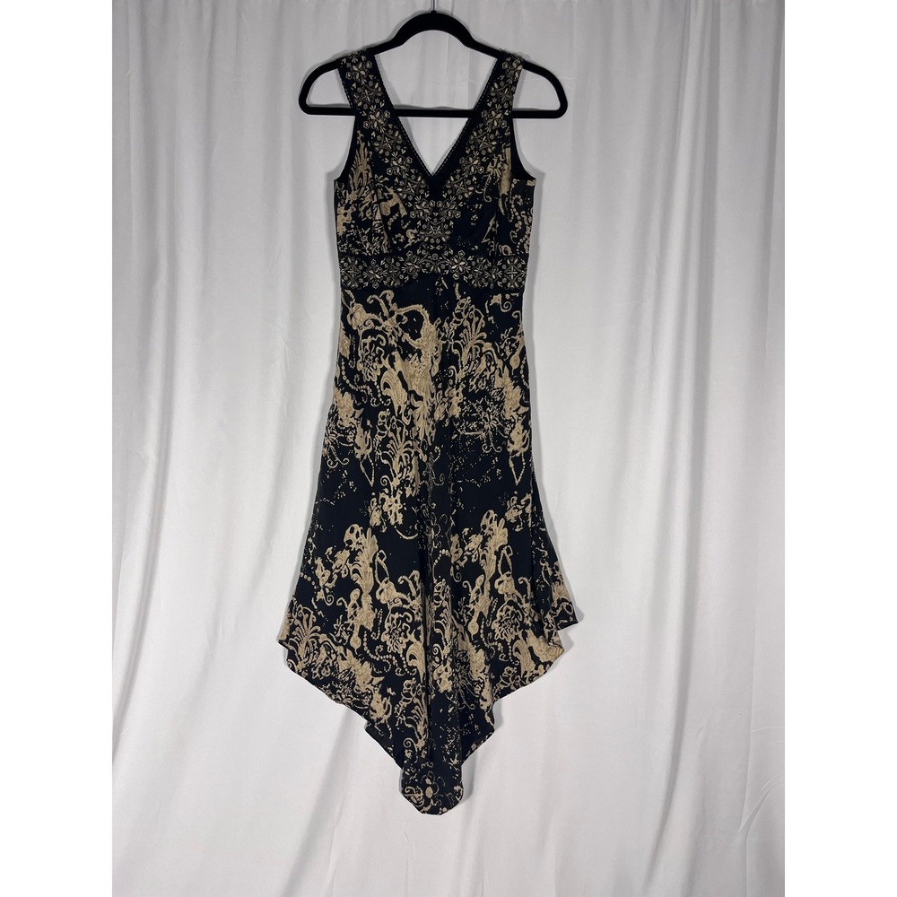 INC 100% Silk Whimsigoth Handkerchief Hem Dress 6 Black Y2K Fairy Grunge Boho - Picture 2 of 7
